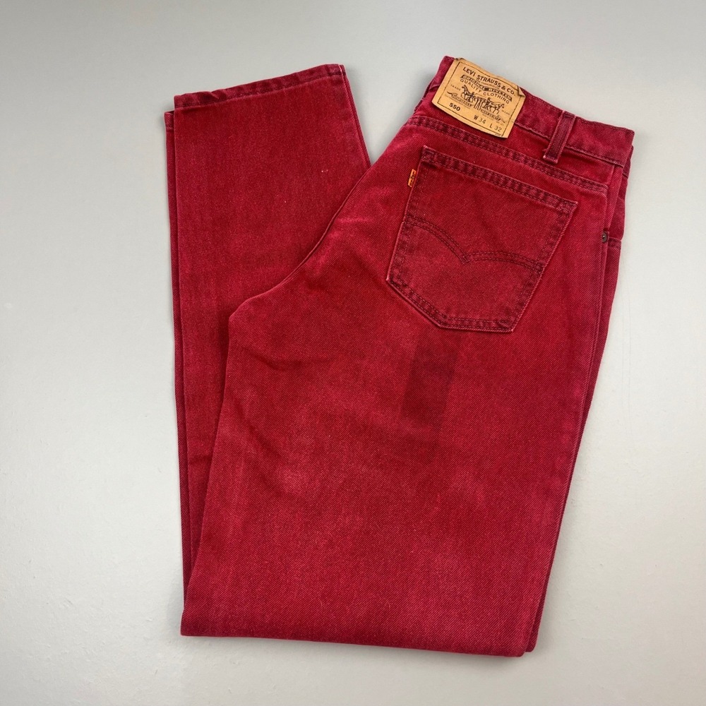 Levis 550 Relaxed Fit Jeans Mens 34x32 Red Vintage Made in USA Orange Tab
